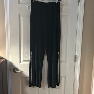 MSK Pants Women’s L Black Rhinestone side spite wide leg pants elastic waist.